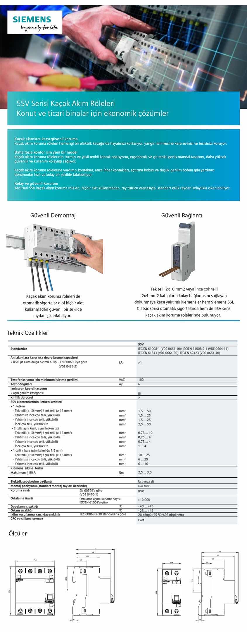 Siemens 2x40 A 30Ma Kaçak Akım Koruma Rölesi 5SV4314-0